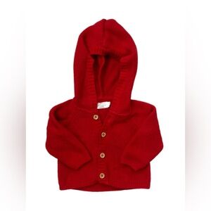 2/15•Little earthling• Bright red button up lightweight knit jacket• 0-3 months